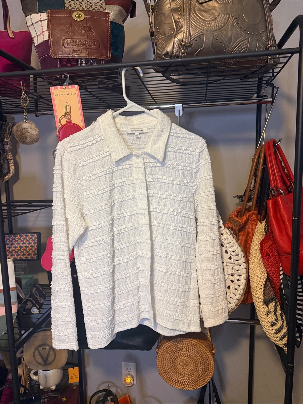 Rose & Olive White Textured Button-Down Collared Shirt